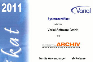 Dokumentenmanagement-Software-Zertifikat zwischen Varial Software und bitfarm-Archiv DMS