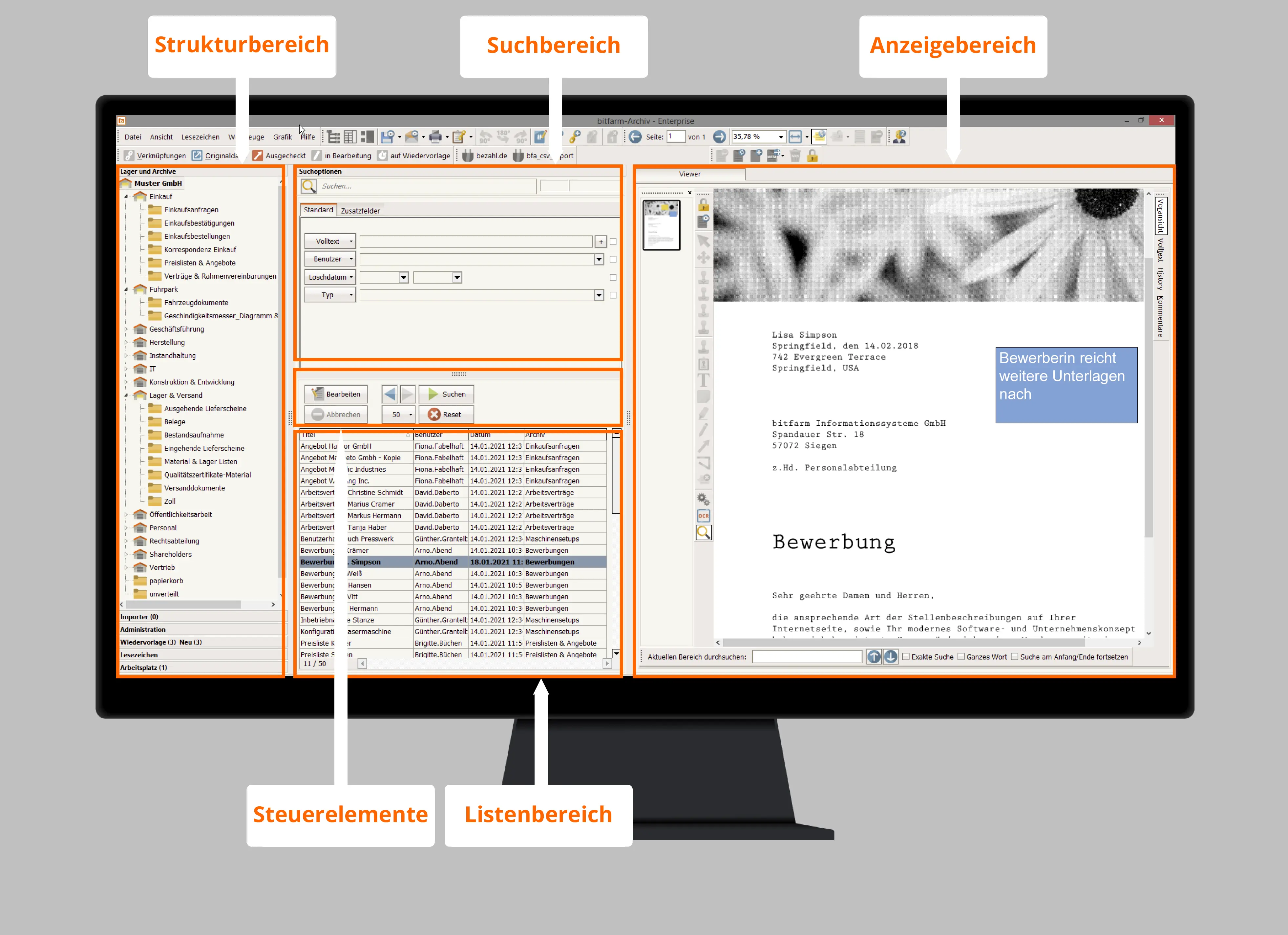 Screenshot bitfarm-Archiv DMS Windows Client