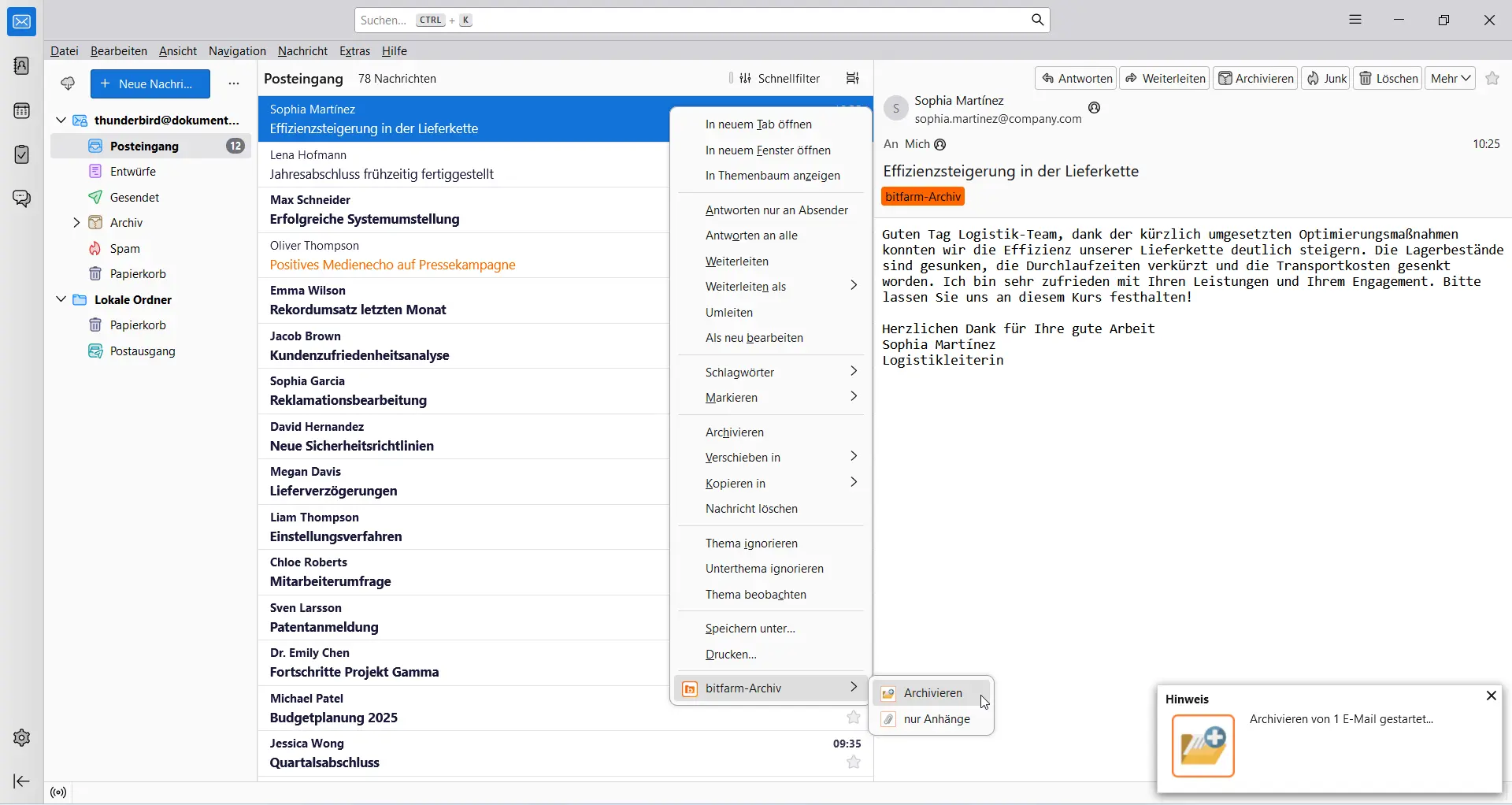 Thunderbird Archivierung DMS